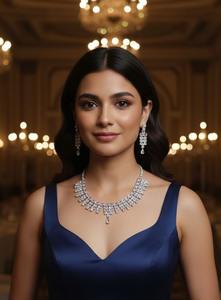 Conjunto de collar y aretes Blush Royale Diamond Sparkle, hecho de diamantes blancos de primera calidad, tallados para fiestas y bodas. - Product Image 3