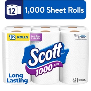 Scott 1000 Toilet <b>Paper</b>, 12 Rolls, 1000 Sheets Per Roll (12000 Sheets Total) - Product Image 2