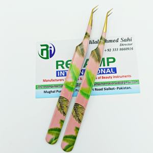Pinzas japonesas de acero inoxidable con aislamiento de 45 grados para extensión de pestañas, pinzas de Punta dorada de alta demanda, revestimiento de papel con estampado de hojas - Product Image 6