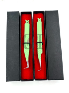Vente en gros de pinces d'extension de cils à revêtement en poudre mat menthe lance à 90 degrés Instruments de beauté de conception papillon arrière - Product Image 2