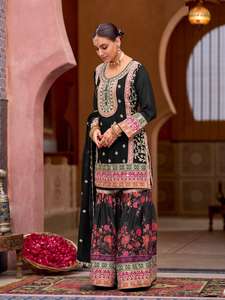 Traje Sharara de Seda Chinon con Bordado y Diseño Exclusivo, Suministro Directo de Fábrica a Precio Accesible - Product Image 2