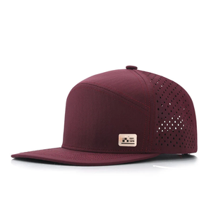 Burgundy 6-Panel <b>Snapback</b> <b>Cap</b> with Mesh Back Eyelets Common Fabric Unisex Casual Sports Hat Spring Summer Style - Product Image 1