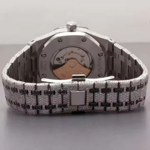 Montre analogique sur mesure à cadran en verre noir blanc Moissanite fabriquée à la main vêtements de fête en acier inoxydable argent Quartz mode - Product Image 3