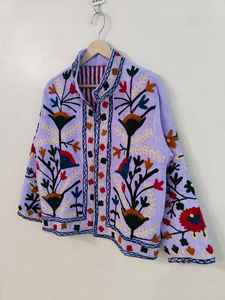 Veste Suzani en coton faite à la main, style bohème, broderie TNT colorée, manteau vintage tribal pour festival, vêtement d'extérieur, veste en coton Suzani - Product Image 5
