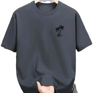 Camiseta de manga corta con cuello redondo para hombre, 100% algodón, informal, holgada, con estampado de cocotero, deportiva, de verano - Product Image 2