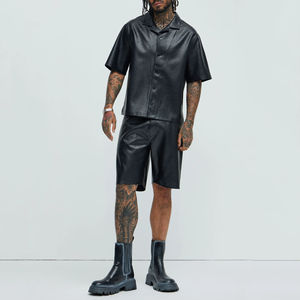 Chemise en cuir à manches courtes pour homme sur mesure, écologique, respirante, coupe-vent, col rabattu, bouton en corne, taille plus, décontractée, été - Product Image 2