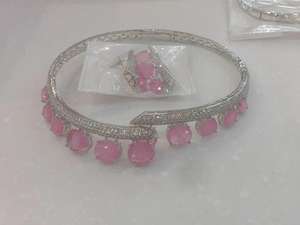 Glamorous High Quality <b>Silver</b> Finish Zircon Doublet <b>Necklace</b> <b>Set</b> With <b>Earrings</b> Wedding <b>And</b> Party Wear Collection For Women - Product Image 2