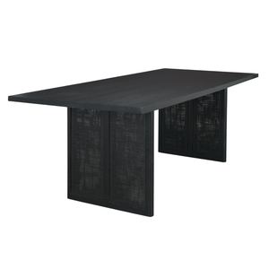 Bold Contrast With Natural Texture Elevated Look Solid Mango Wooden & Cane Fitted Designing <b>Leg</b> Dark Black Finish Dining <b>Table</b> - Product Image 1