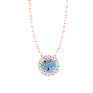 Cadena de 9.8mm Chapada en Rodio con Colgante de Piedra Preciosa de Aguamarina Turquesa de Corte Redondo y Circonita Cúbica Hecha de Plata de Ley - Product Image 4