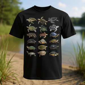 T-shirt educativa promozionale con specie di tartarughe marine e d'acqua dolce - Product Image 3