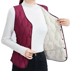 Femmes automne hiver mince veste respirant haut en coton imprimé Design support sans manches gilet épaissi agneau solide blazer décontracté - Product Image 1