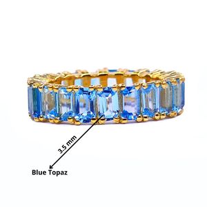 แหวนเต็มนิ้วแฟชั่นประดับอัญมณีบุษราคัมสีเงิน925สีฟ้าแวววาวรูปทรงบาแกตต์สไตล์วินเทจ - Product Image 2