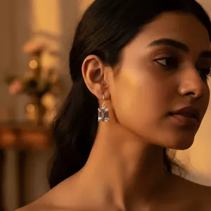 Boucles d'oreilles pendantes en argent 925 plaqué or 18 carats avec quartz rose, perle et diamant, bijoux de mariage pour femmes - Product Image 2