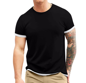 Logotipo personalizado contraste Trim Camiseta 100% algodón contraste puntada manga corta Camiseta sólido contraste Trim camisetas - Product Image 5