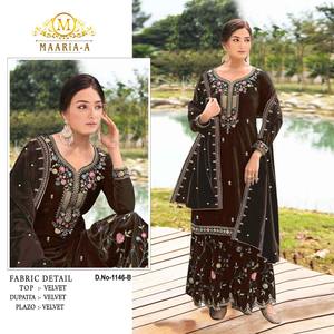 Style Moderne Dressing Déguisement Pur Velours Salwar Suit & Dupatta Avec Broderie Séquence Khatli Travail Fabricant De L'Inde - Product Image 2