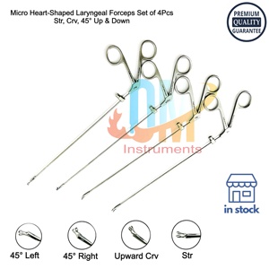 Pinzas Microlaringeales con Mandíbula en Forma de Corazón, 4 Piezas (Rectas, Derecha, Izquierda), de Succión Manual, Reutilizables y Autoclavables para Cirugía ORL - Product Image 4