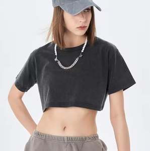 Custom logo Combed Cotton <b>Women</b> Crop Top T-<b>shirt</b> Acid Wash Oversized <b>Loose</b> t <b>Shirts</b> - Product Image 3