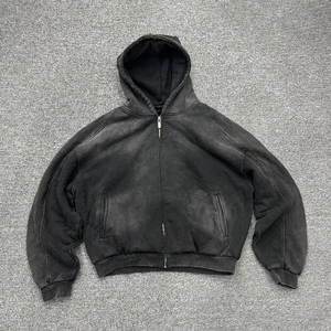 Sweat à capuche personnalisé pour hommes 450 Gsm vierge poids lourd surdimensionné français éponge goutte épaule recadrée Boxy surdimensionné pleine fermeture éclair à capuche - Product Image 1