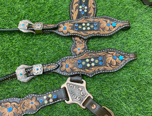 100% Real genuino Argentina cuero de vaca caballo Headstall azul blanco Rin piedra occidental caballo Headstall - Product Image 6