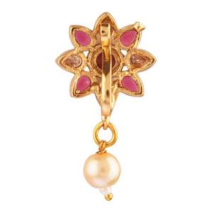Indian Traditional <b>Jewellery</b> Gold Nose Ring Stud Floral Faux Pearl Drop Crystal Bridal Wedding Indian <b>Jewellery</b> For Women, <b>Pink</b> - Product Image 6
