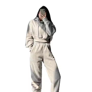 Chándal recortado para mujer, chándal de lana de algodón 100% de alta calidad para mujer, chándal de Color para el sudor, ropa informal cómoda, chándales para mujer - Product Image 3