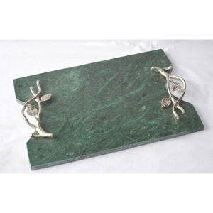 Plateau de service moderne en marbre blanc poignées élégantes en laiton de feuille d'or centre de table décoratif artisanal pour mariages décor à la maison - Product Image 4