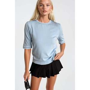 Biye Detay Blusa de Punto con Cuello Redondo - Azul - Azul - Product Image 1
