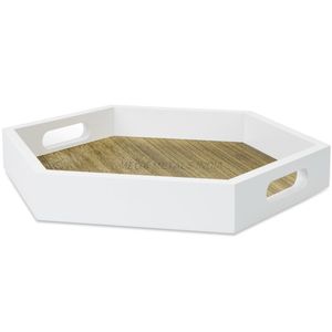 Bandeja de madera de diseño elegante en color blanco suave con forma rectangular y asas resistentes, ideal para servir y decorar el hogar - Product Image 6