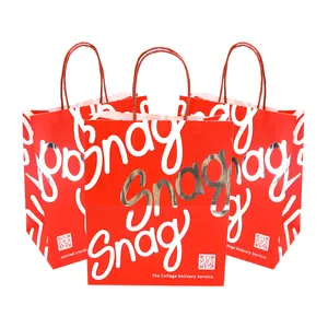 HDPK Personalized Design Red Printed Paper Bags Foil Stamping Process Personalized Design Packaging Bags bolsas de papel