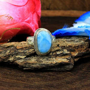Handmade Men's Unique Design Statement <b>Ring</b> Natural Larimar Gemstone <b>Set</b> in Elegant Invisible 92.5 <b>Sterling</b> <b>Silver</b> Setting - Product Image 5