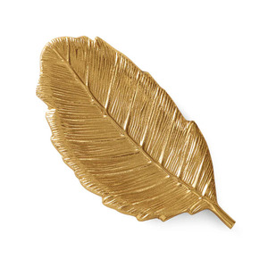 Plateau décoratif en métal doré pour salle à manger Plateau en métal doré orné de feuilles d'or pour une présentation élégante - Product Image 4