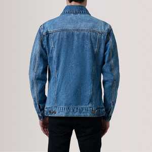 Wholesale Heavyweight Distressed Stonewashed Cotton/Polyester Men's Denim Jacket with <b>Stand</b> Collar Front Logo Made in Pakistan - Product Image 6