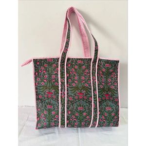 Durable <b>Lightweight</b> Cotton Tote <b>Bag</b> Hand Block Quilted Boho Style <b>Beach</b> Carry <b>Bag</b> Medium Size Washable-for Daily Use or Gift - Product Image 4