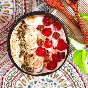 La mejor opción para acampar en verano, cuenco desechable ecológico para batidos de madera de coco, patrón de onda azul tallado, bandeja segura para alimentos - Product Image 2