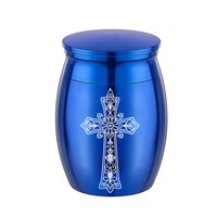 Urna para Mascotas de Aluminio Grabada con Cruz Cristiana, Tapa de Rosca Anticorrosión, Recipiente para Cenizas, Empaquetado en Caja de Regalo, Contenedor Conmemorativo para Venta al por Mayor