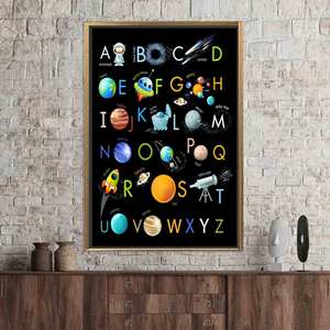 <b>Printed</b> Canvas Artwork: <b>Alphabet</b> Space Poster, Kids Nursery Decor,GOLD FRAMED CANVAS - Product Image 1