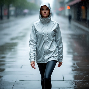 แจ็กเก็ตกันฝนสำหรับผู้หญิง, เสื้อกันลมกันฝนกันน้ำลำลองมีฮู้ดสำหรับผู้หญิงแจ็คเก็ตเดินป่า - Product Image 5