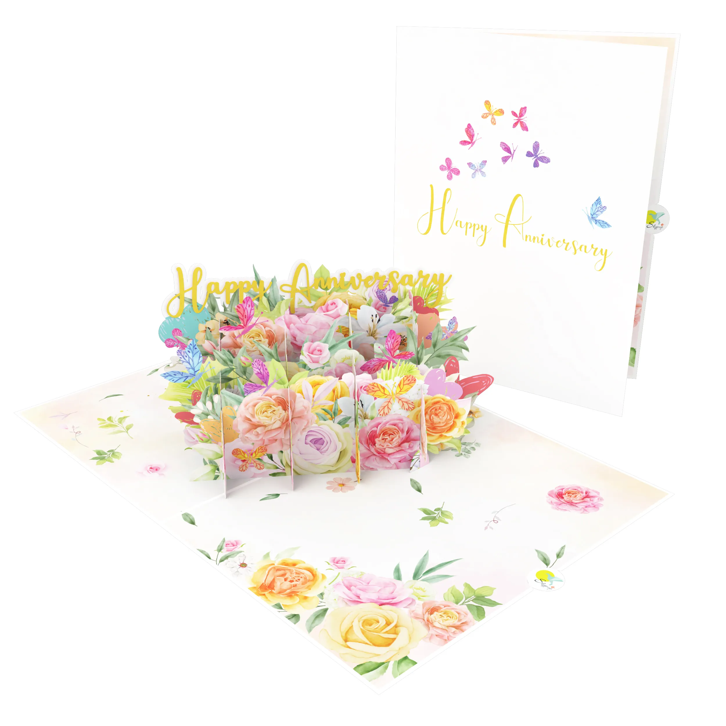 Floral Happy Anniversary 3D Pop Up Card Hot Seller Meaningful Card For Anniversary Birthday 3D Card Handmade Paper Laser Cutting