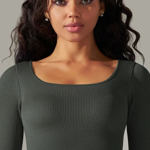 Mono Deportivo de Manga Larga para Mujer, Transpirable, para Gimnasio, Fitness, Yoga, Control de Abdomen, Color Sólido - Product Image 5