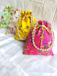 Women Designer Embroidery Potli <b>Handbags</b> Pearl Beads Drawstring Multi Color Clutch <b>For</b> Woman Traditional Matka Potli Pooja Favor - Product Image 3