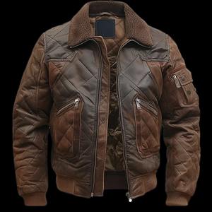 Quilted Genuine Leather Bomber <b>Jacket</b> for <b>Men</b> Vintage Winter Wear with <b>Canvas</b> Fabric Waterproof & Windproof - Product Image 3