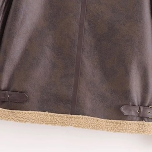 Abrigo corto Vintage High Street para mujer, chaquetas de cuero empalmadas, solapa, manga larga, cinturón de retazos, estilo chica caliente, relleno de algodón - Product Image 5