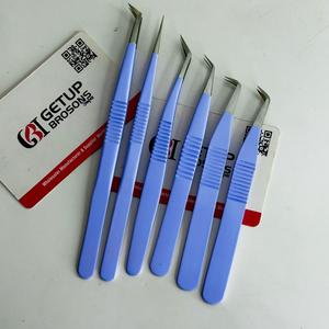Pince à cils GETUP BROSONS IMPEX en acier inoxydable avec manche rainuré antidérapant, droite, courbée, isolation à 90 degrés, pointe volume - Product Image 3