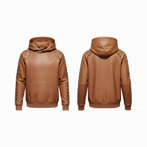 Veste d'hiver moderne en cuir véritable pour homme et femme, haut de gamme, à capuche, doublure polaire, anti-boulochage, respirante, numérique - Product Image 6