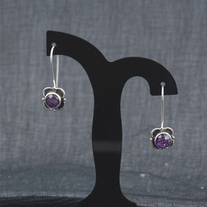 Boucles d'oreilles en améthyste en argent 925 légères de haute qualité Boucles d'oreilles créoles fines avec fil d'oreille - Product Image 1