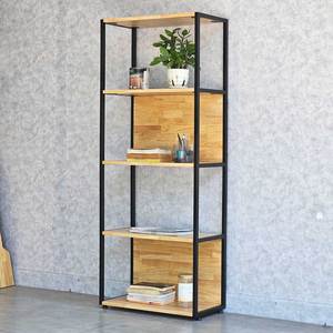 <b>5</b>-Tier KS68228 Bookshelf 60x30x150cm Rubber Wood with <b>Iron</b> Frame Standing Type for Living Room Installation - Product Image 2