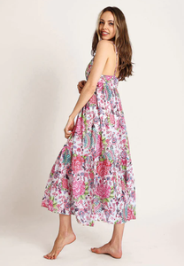 Haute qualité été femmes tenue décontractée col en v sans manches ample Midi longue coton lin tissu robe avec col en v pour les femmes - Product Image 4