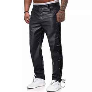2025 Fashion High Street Male Hot Loose Faux <b>Leather</b> Pants Unique Design Casual <b>Trousers</b> <b>Men's</b> Pants Straight Curved Striped - Product Image 4
