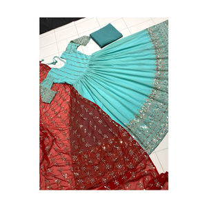 Traje de fiesta bordado de Georgette para mujer, traje largo indio de diseñador de imitación, de boda con Dupatta temporada, venta al por mayor - Product Image 1