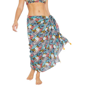 Maillots de bain sarongs en coton imprimé bloc pour femmes paréos de plage indigo et blancs avec serviettes de plage personnalisées - Product Image 4